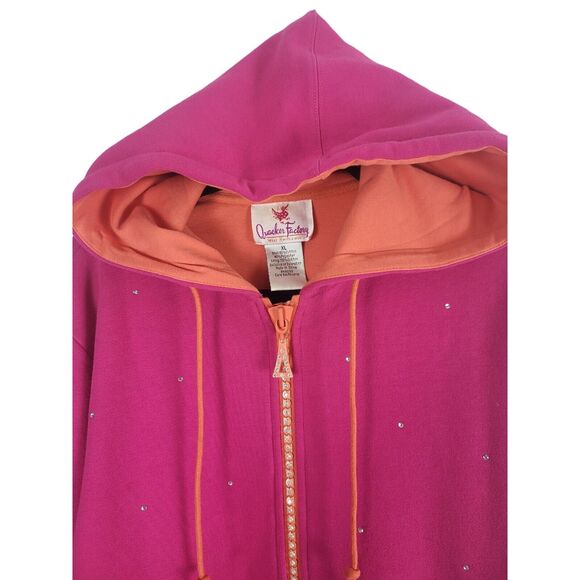 Quacker Factory Full Zip Hoodie XL Womens Long Sleeve Pink Jeweled Pocket Unique - Picture 4 of 13